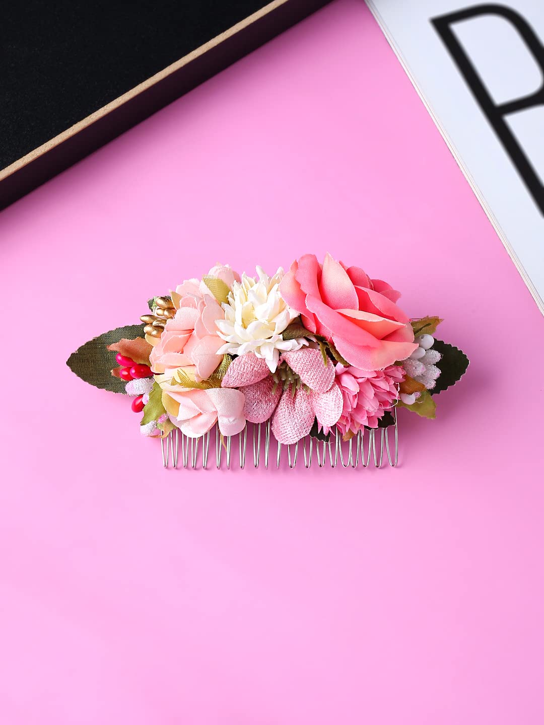 Yellow Chimes Comb Pin for Women Hair Accessories for Women Floral Hair Pins for Women Artificial Floral Hair Pin Bridal Hair Accessories for Wedding Side Pin/Hair Clip/Juda Pin Accessories for Women