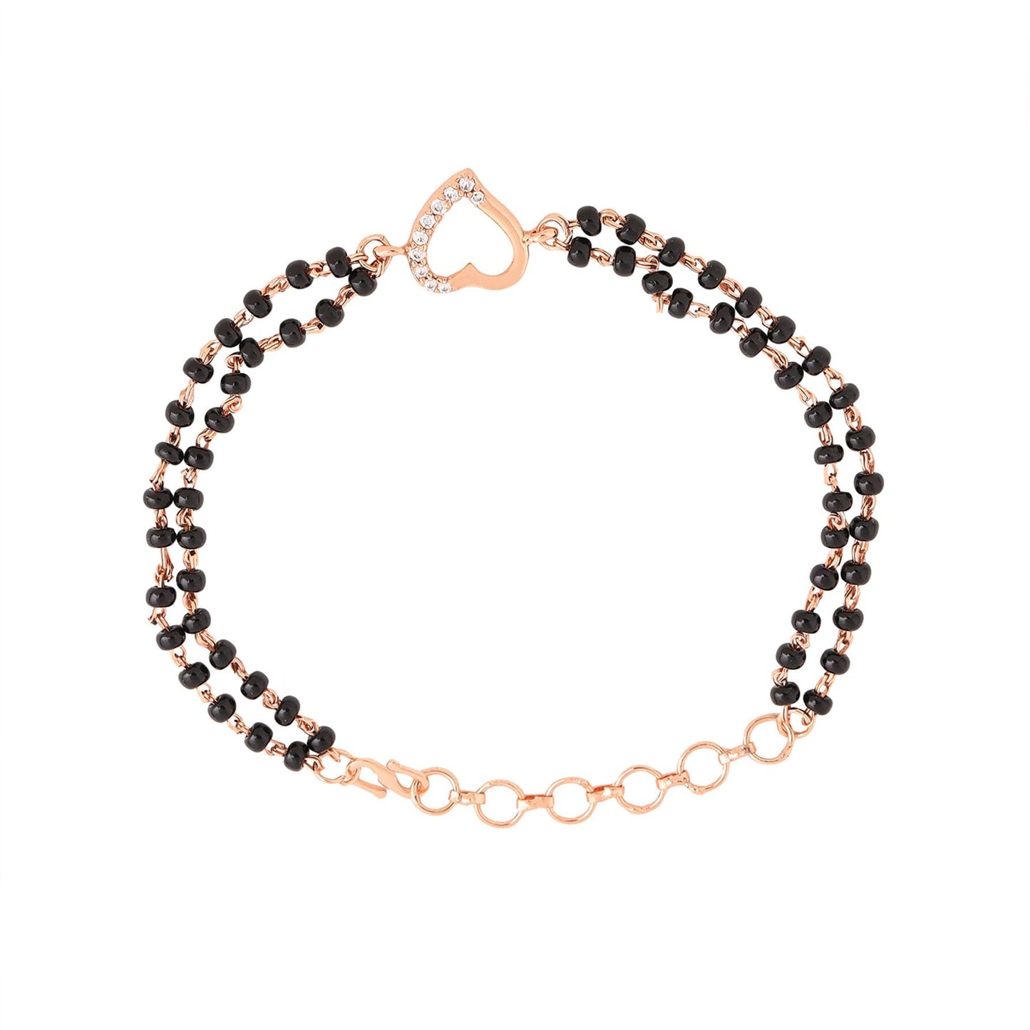 Yellow Chimes Mangalsutra Bracelet for Women Black Beads Heart Charm Rose Gold Plated Hand Mangalsutra Bracelets for Women | Marriage Anniversay Birthday Gift For Wife and Women