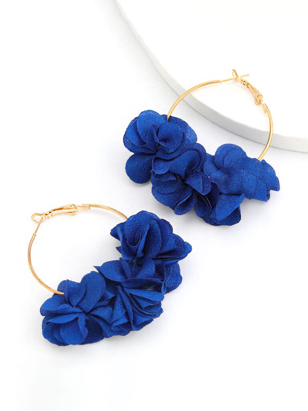 Yellow Chimes Earrings For Women Blue Color Boho Dangle Lace Cloth Mesh Yarn Chiffon Silk Handmade Flower Layered Petal Circel Hoop Jewelry Earrings for Women and Girls