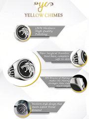 Yellow Chimes Rings for Men Stainless Steel Men Ring Viking Ring Wizard Warrior Hunter Wolf Head Silver Ring for Men and Boy's