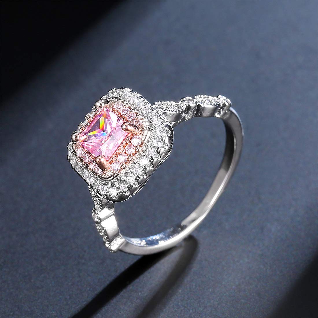 Yellow Chimes Rings for Women Pink Crystal Rings Silver Plated Square Shaped Crystal Rings for Women and Girl's.