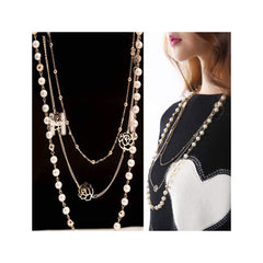 Yellow Chimes Long Chain Necklace for Women Floral Pearl Fashion