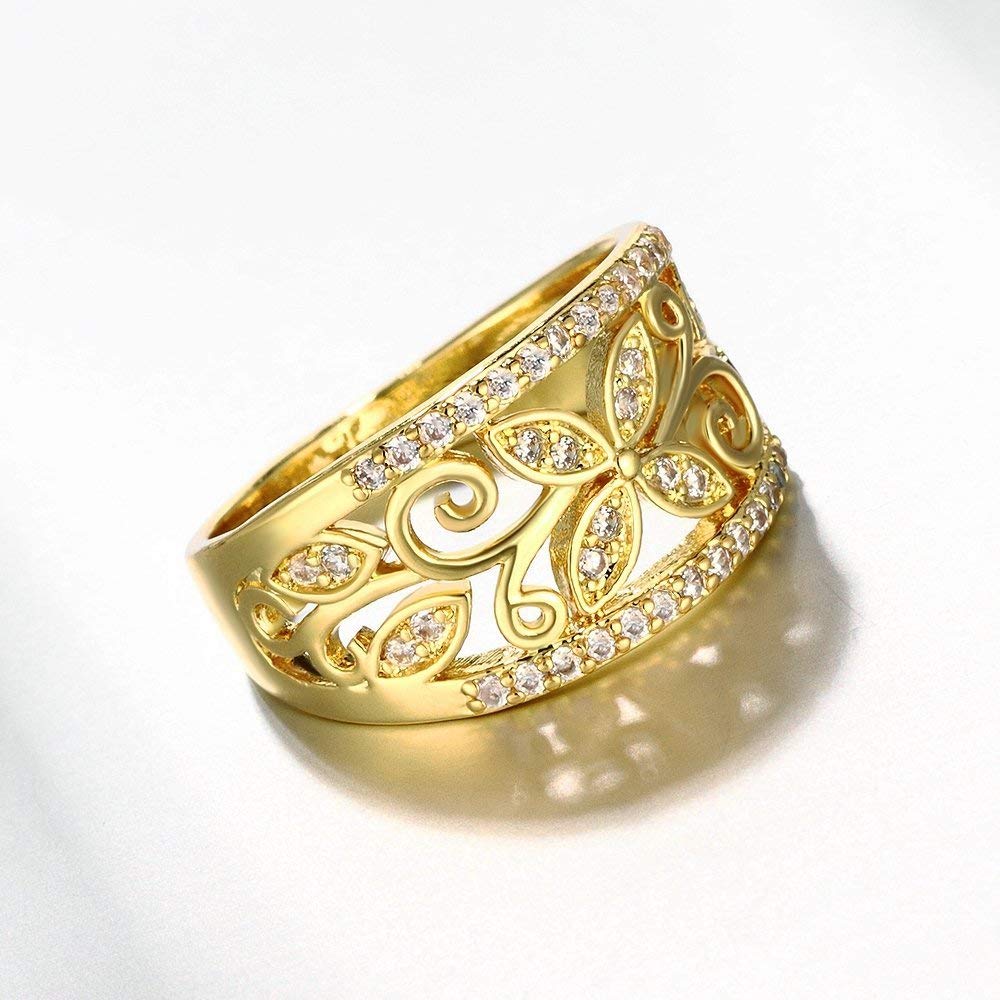 Yellow Chimes Rings for Women Crystal Studded Flower Band Golden Adjustable Ring for Women and Girls.