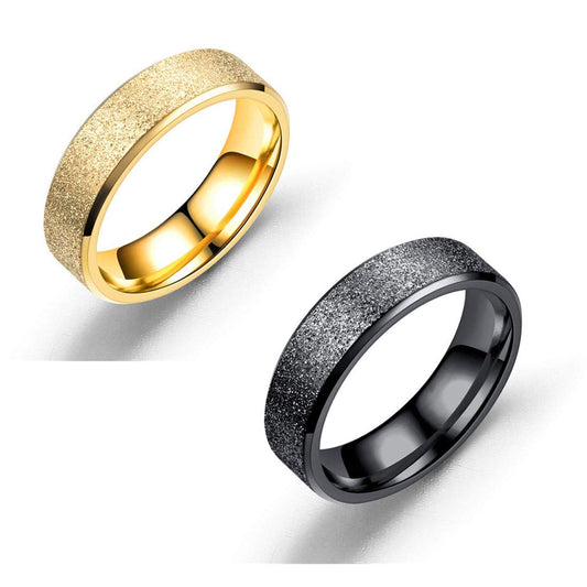 Yellow Chimes Ring for Men Combo of 2 PCs Western Style Titanium Collection Stardust Gold Black Band Stainless Steel Rings for Men and Boys