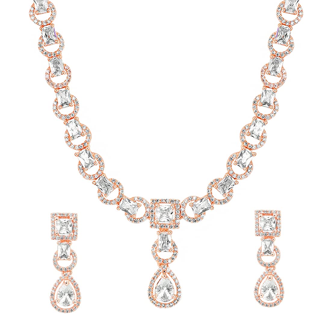 Yellow Chimes Women's Traditional Rose-gold Plated American Diamond Necklace Set