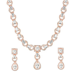 Yellow Chimes Women's Traditional Rose-gold Plated American Diamond Necklace Set