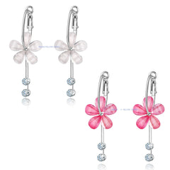 Yellow Chimes Moxie Collection Designer Flower Style Combo of 2 Pairs Floral Hoop Earrings for Women & Girls (Pink and White)