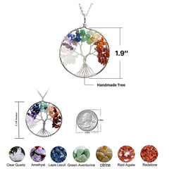 Yellow Chimes Tree of Life 7 Chakra Stones Handmade Long Chain Pendant Necklace for Women and Girls