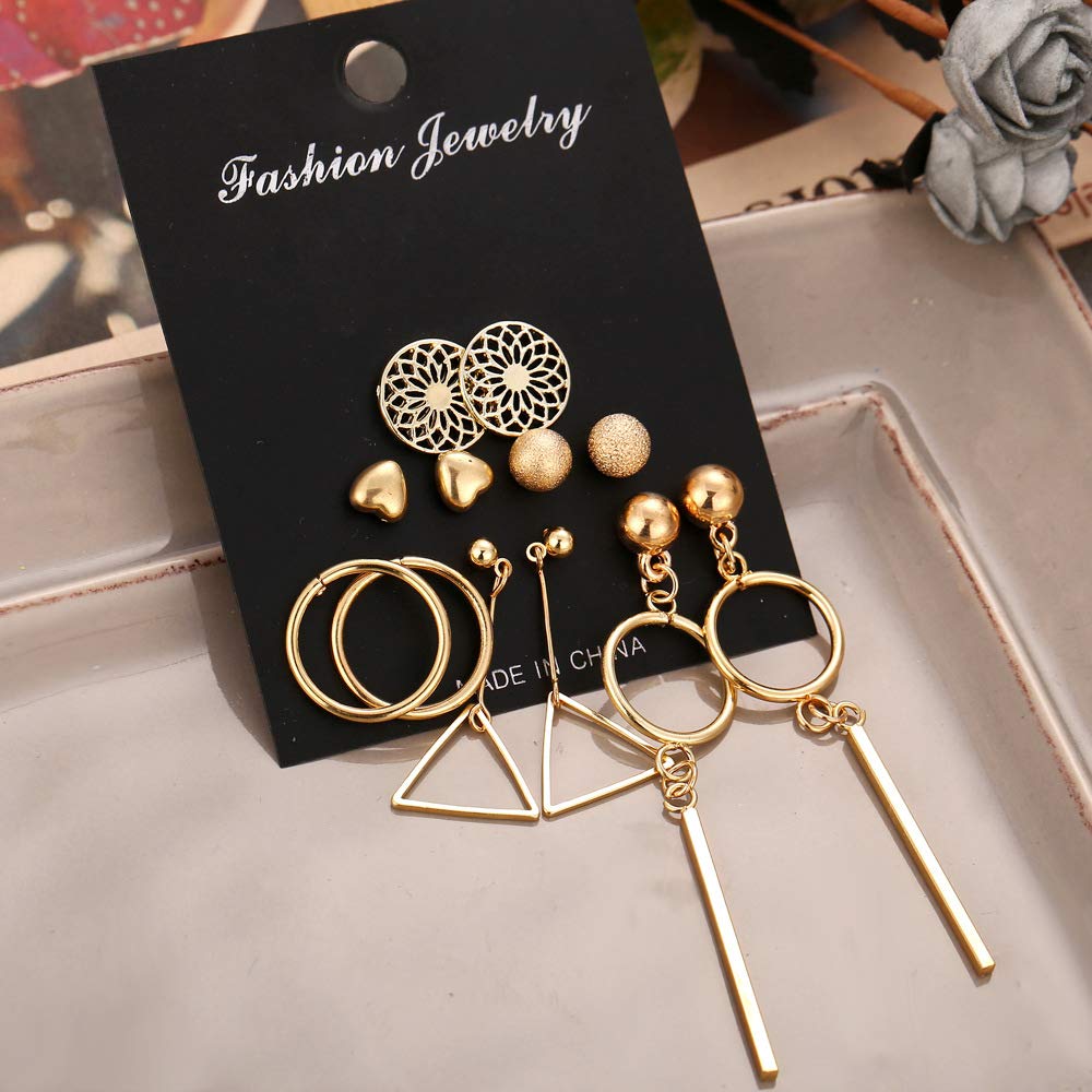 Yellow Chimes 6 and 9 Pairs Assorted Multiple Stud Earrings Big Hoop Tassel Drop Pearl Earrings for Women and Girls (Trandy combo)