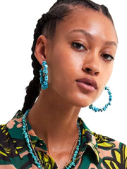 Yellow Chimes Earrings For Women Blue Stone Beaded Open Hoop Earrings For Women and Girls
