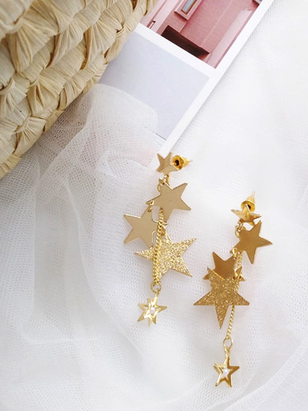 Yellow Chimes Earrings For Women Gold Toned Star Designed Hanging Chain Dangler Earrings For Women and Girls