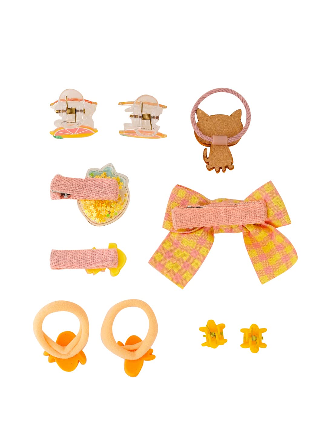 Melbees by Yellow Chimes Kids Hair Accessories for Girls Hair Accessories Combo Set Yellow 10 Pcs Baby Girl's Hair Clips Set Cute Ponytail Holder Claw Clip Bow Clips For Girls Assortment Gift set for Kids Teens Toddlers