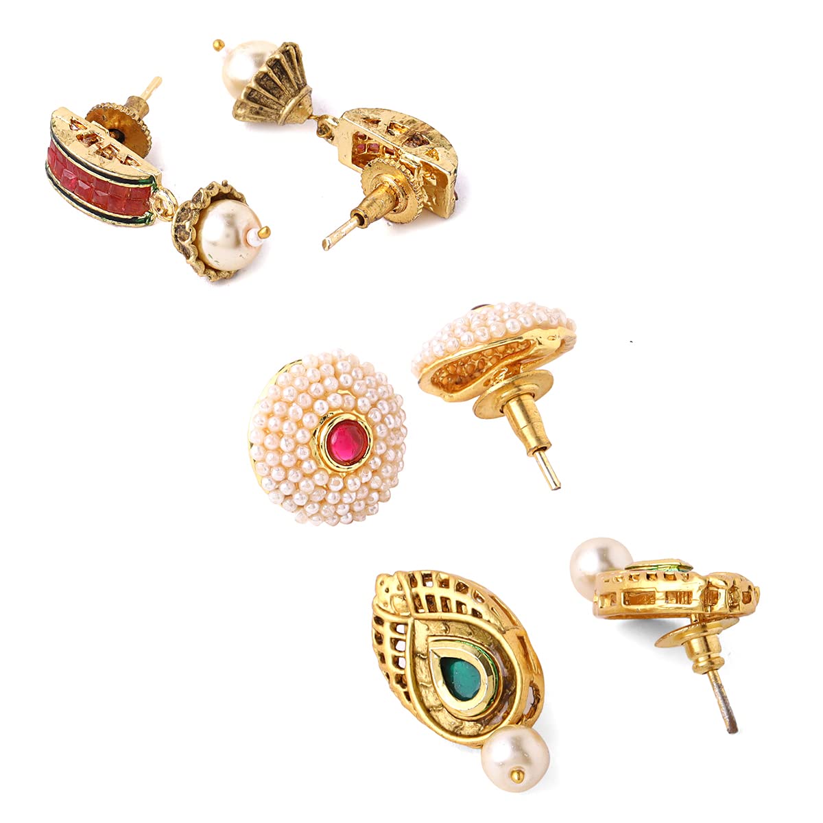 Yellow Chimes Earrings for Women and Girls Pearl Stud Earrings | Gold Plated 3 Pairs Combo of Pearl Earrings | Birthday Gift for girls and women Anniversary Gift for Wife