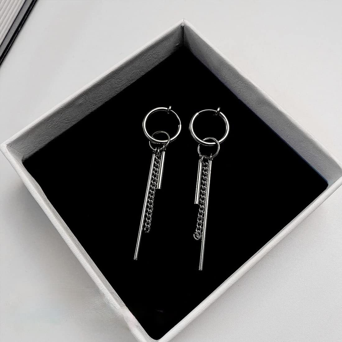 Kairangi Earrings for Men and Boys 2 Pcs Stainless Steel Dangler Huggie Hoop Earrings for Men | Accessoriess Jewellery for Men | Birthday Gift for Men and Boys Anniversary Gift for Husband