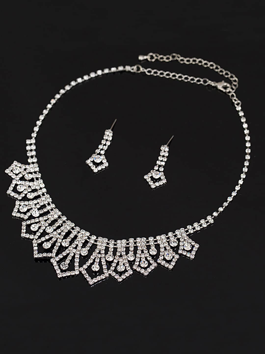 Yellow Chimes Jewellery Set with White Crystal Studded Classic Design Silver Plated Necklace Set for Women and Girls