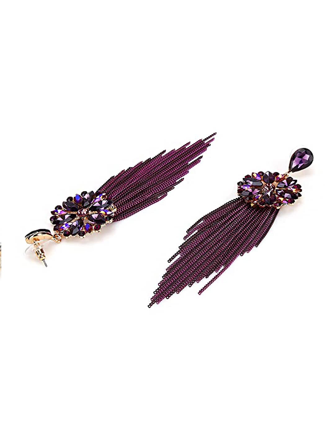 Yellow Chimes Danglers Earrings for Women Purple Crystal Earrings Long Chains Tassel Danglers Earrings for Women and Girls.