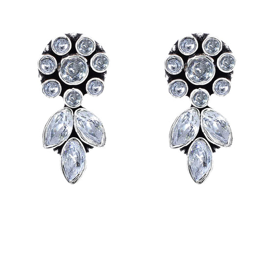 Yellow Chimes Oxidised Stud Earrings for Women Silver Oxidised White Floral & Leaf Design Traditional Drop Earrings for Women And Girls.