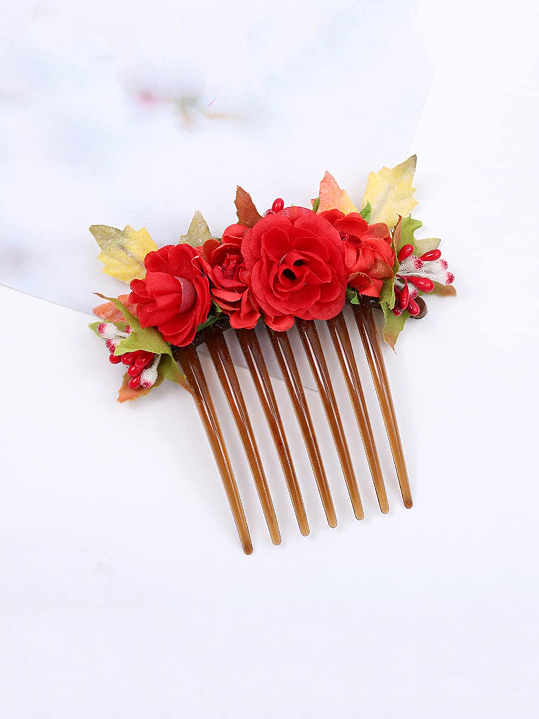 Yellow Chimes Comb Pin for Women Hair Accessories for Women Floral Hair Pins for Women Artificial Floral Hair Pin Bridal Hair Accessories for Wedding Side Pin / Hair Clip / Juda Pin Accessories for Women