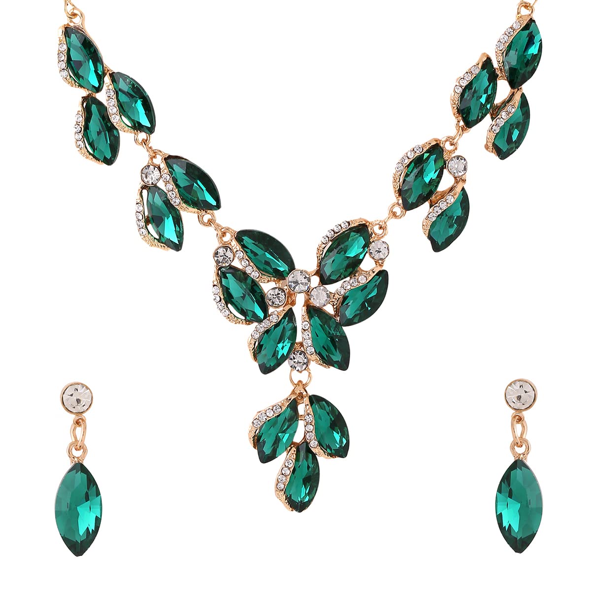 Yellow Chimes Jewellery Set For Women Dark Green Oval Shaped Crystal Studded Necklace Set For Women and Girls