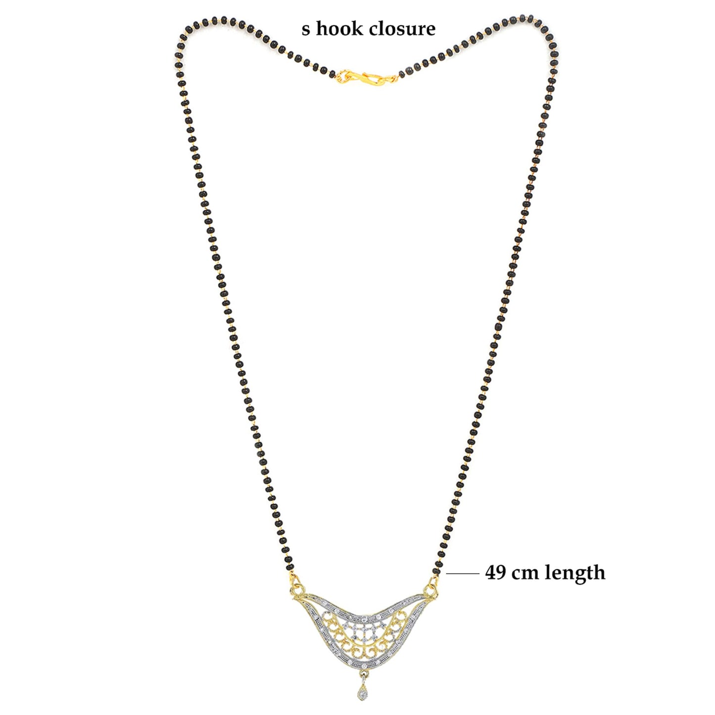 Yellow Chimes Mangalsutra for Women Gold Plated AD Crystal Black Beads Mangal Sutra Pendant Necklace Set With Earrings for Women and Girls.