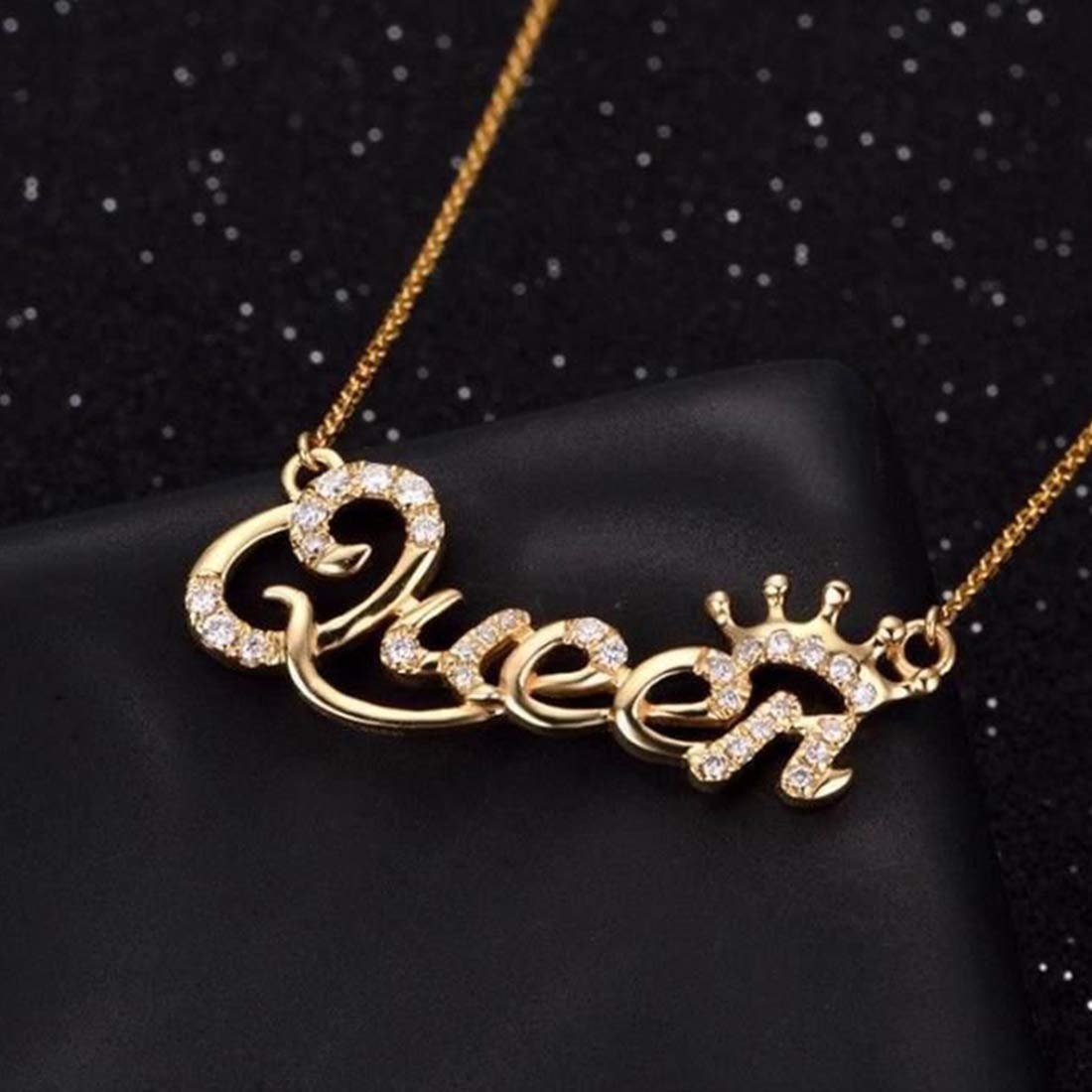 Yellow Chimes Pendant for Women Alphabetical Queen Crown Clavicle Rhinestone Short Chain Gold Plated Chain Necklace for Women and Girl's.