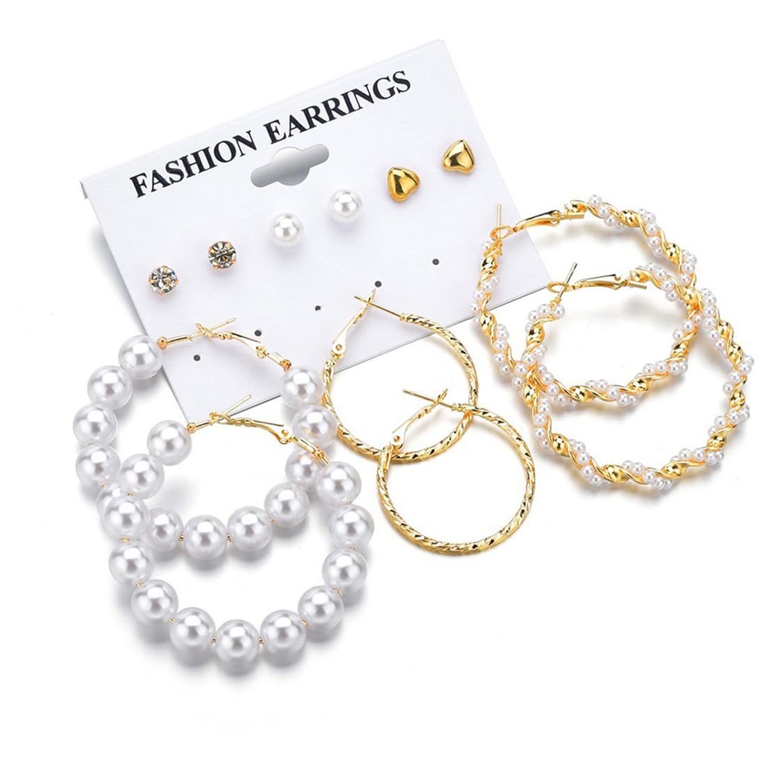 Yellow Chimes Earrings for Women and Girls Fashion White Pearl Hoops Set | Gold Plated Combo of 12 Pairs Stud Hoop Earring Set | Birthday Gift for girls and women Anniversary Gift for Wife