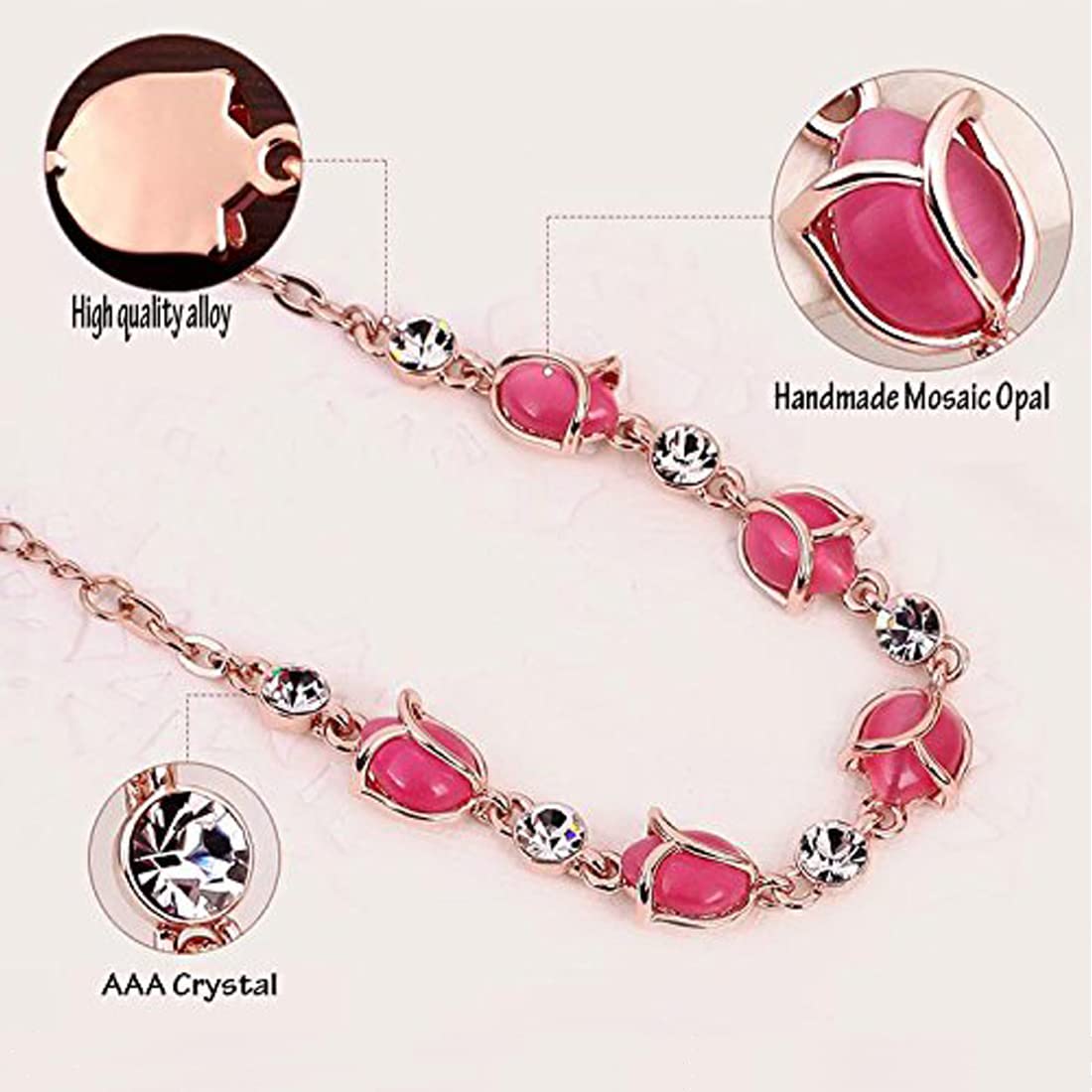 Kairangi Bracelet for Women and Girls | Rose Gold Plated Rose Buds Opal Stone Chain Bracelet for Girls | Birthday Gift for Girls and Women Anniversary Gift for Wife
