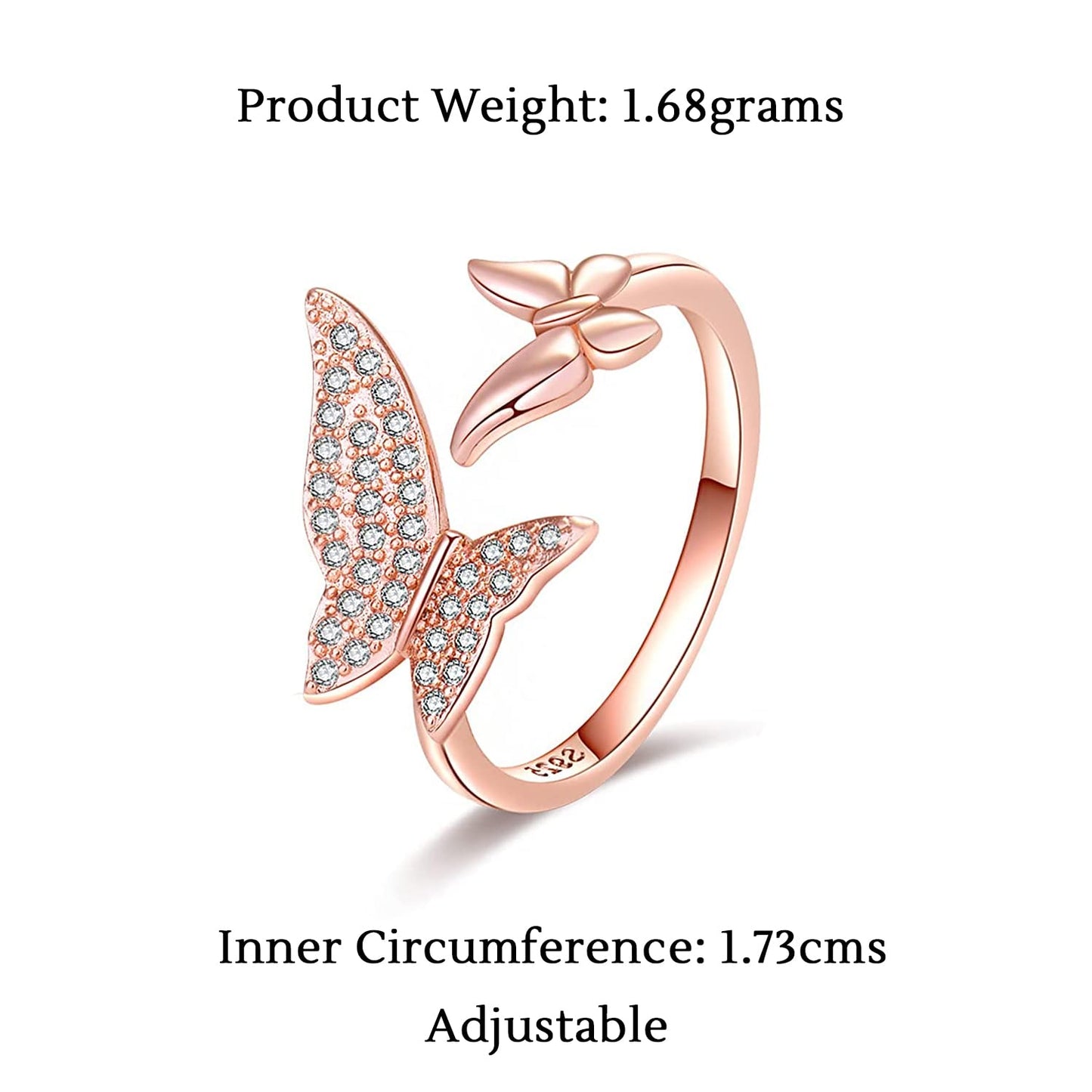 Raajsi by Yellow Chimes 925 Sterling Silver Rings for Women & Girls Rosegold Ring Adjustable Crystal Rings | Birthday Gift For girls & Women Anniversary Gift for Wife | With Certificate of Authenticity & 925 Stamp