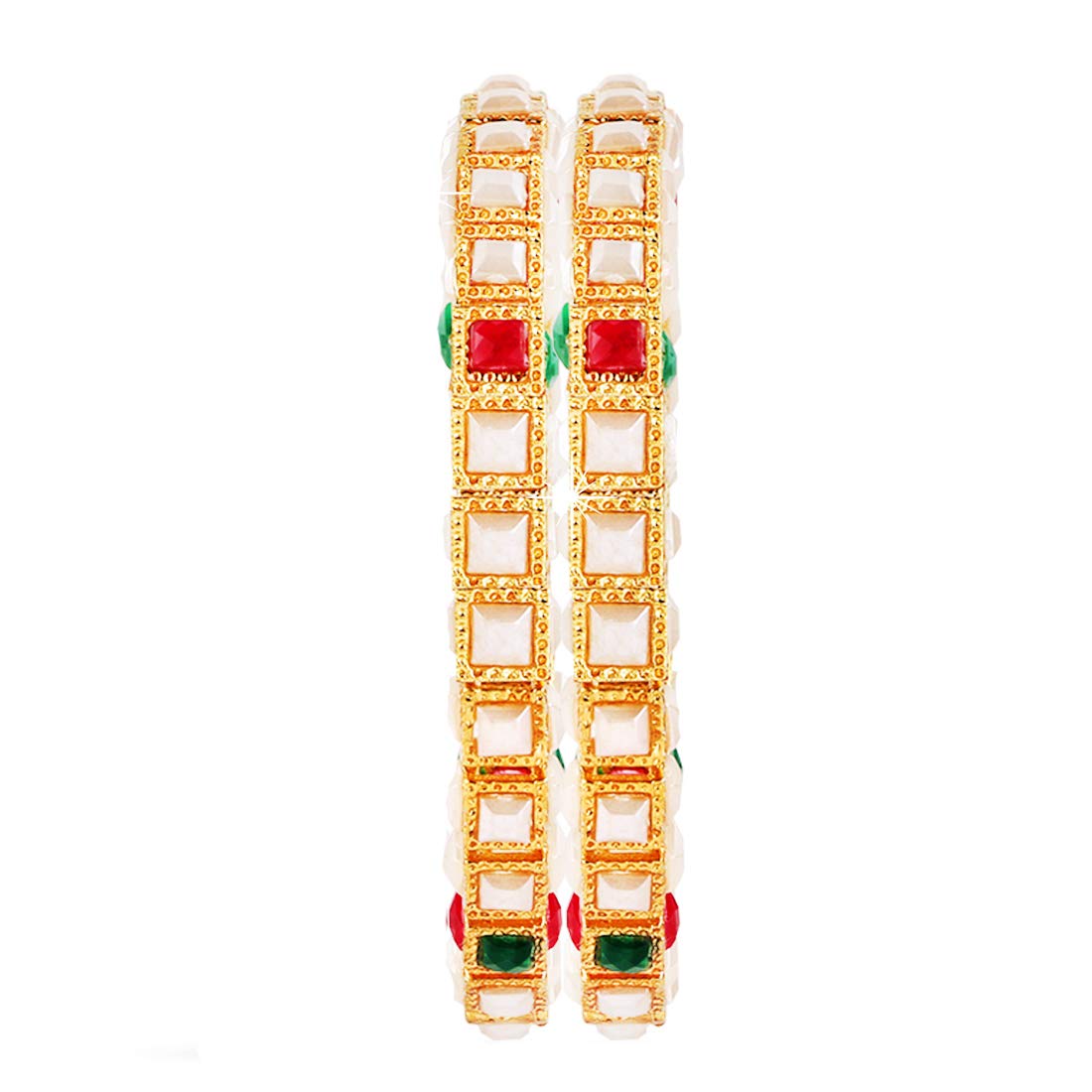 Yellow Chimes Rajwada Style Studded Stones 2 Pc Gold Plated Traditional Bangles Set for Women and Girls