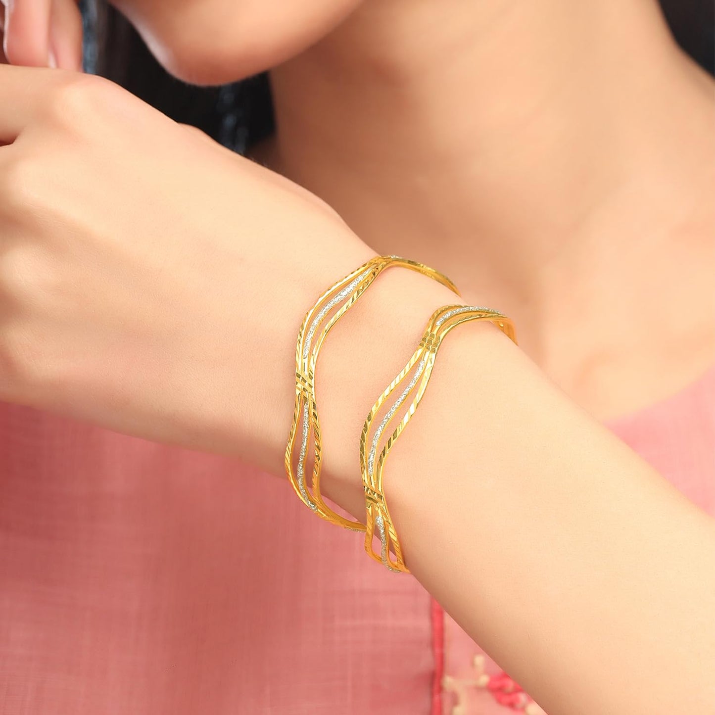 Yellow Chimes Bangles for Women 2 PCS Golden Bangles Gold Plated Traditional Bangles for Women and Girls | Birthday Gift For Girls and Women Anniversary Gift for Wife