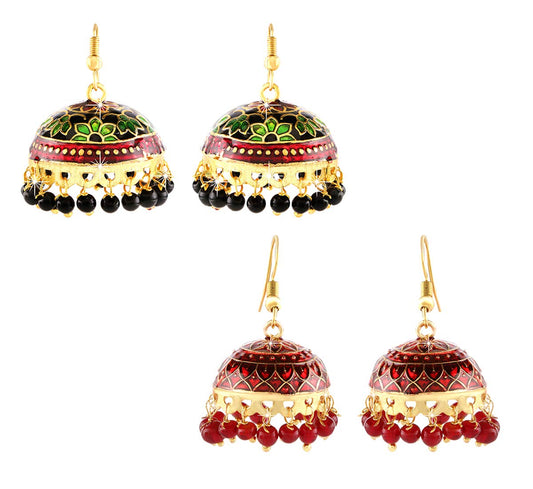 Kairangi Earrings for Women and Girls Traditional Multicolor Meenakari Jhumka | Gold Plated Jhumkas Combo Earrings Set | Birthday Gift for girls and women Anniversary Gift for Wife