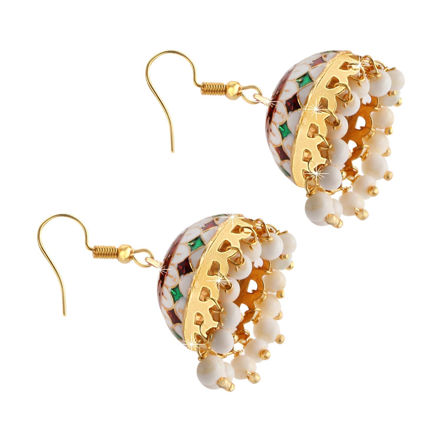 Yellow Chimes Craftsmanship Work Copper Gold Plated, Meenakari Handcrafted Floral Designer Traditional Gold Plated Jhumka/Jhumki Earrings for Women (Multicolour), Combo of 4 Pair