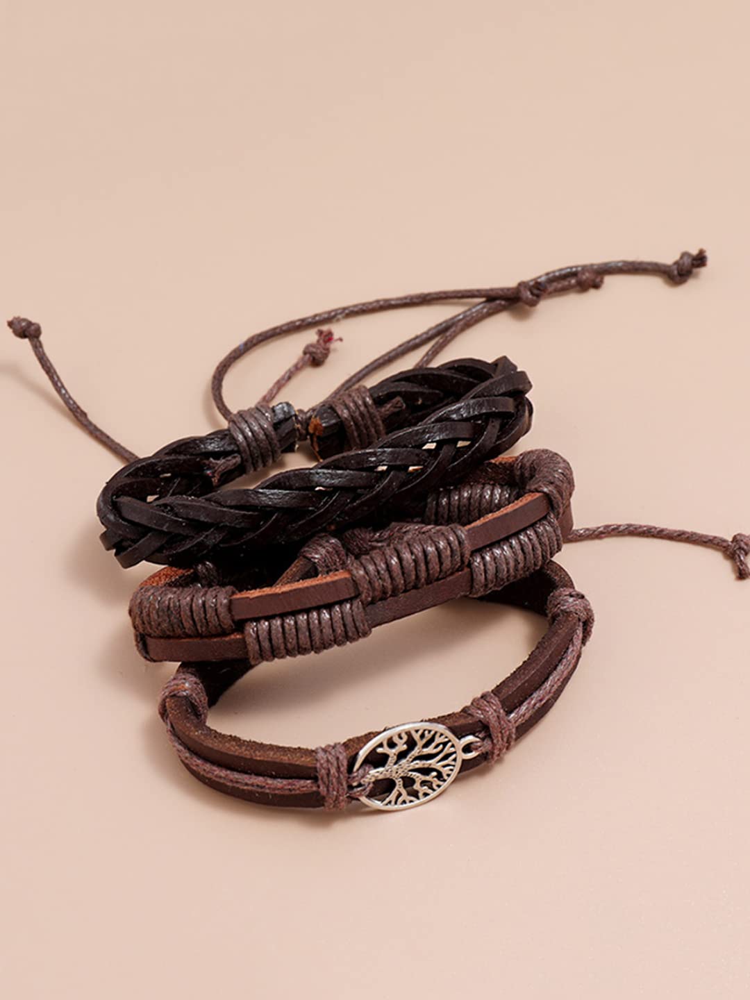 Yellow Chimes Leather Bracelet for Men Wide Brown Color Multi-Layred Leather Wrap,Charm Bracelet Set for Men and Boys