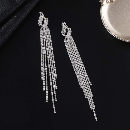 Yellow Chimes Elegant Latest Fashion Silver Plated Crystal Dangler Earrings for Women and Girls, Medium (YCFJER-605CRLDNG-SL)