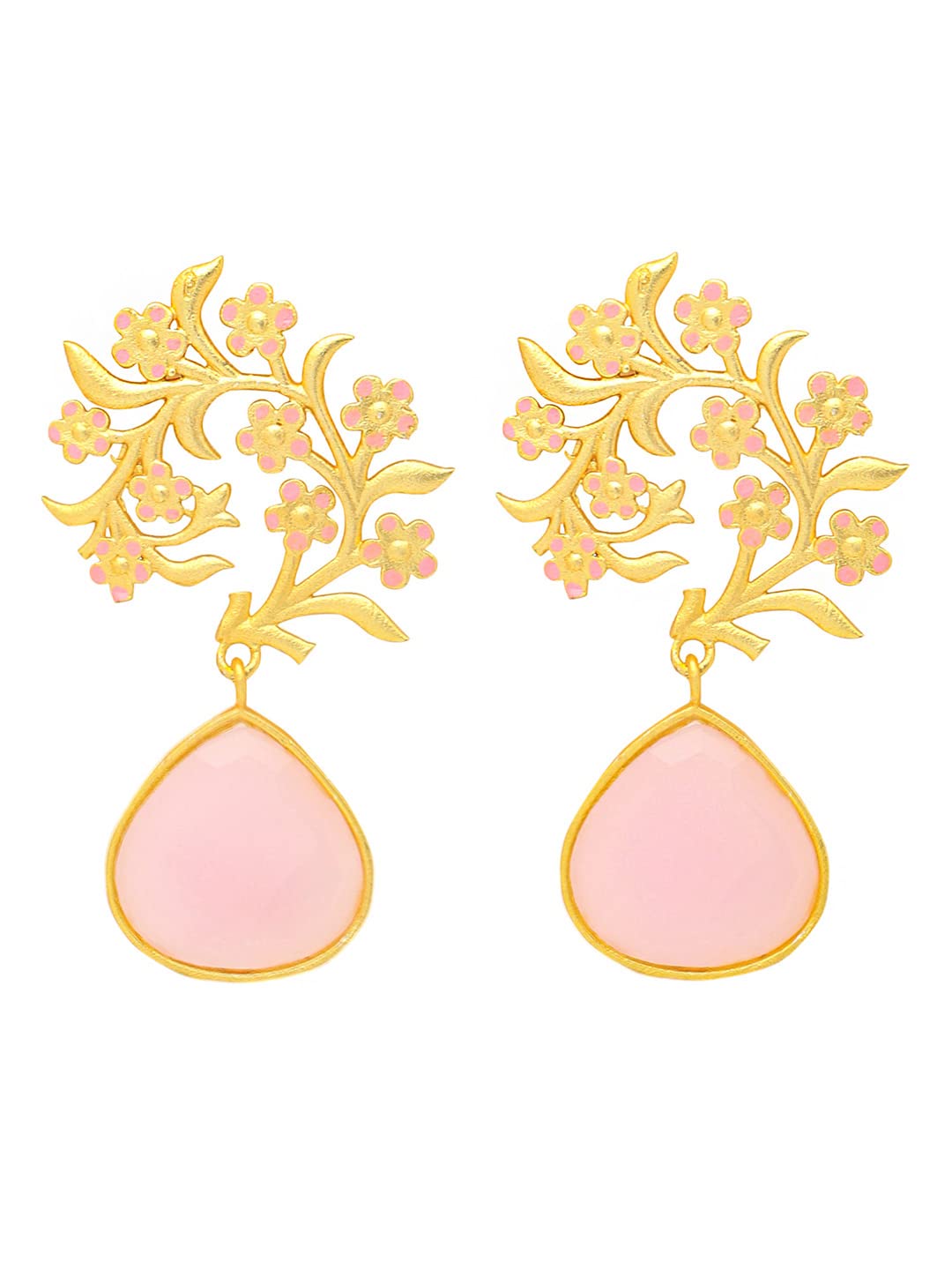 Yellow Chimes Drop Earrings for Women Traditional Gold Plated Studded Pink Stone Ethnic Floral Shaped Drop Earrings for Women and Girls