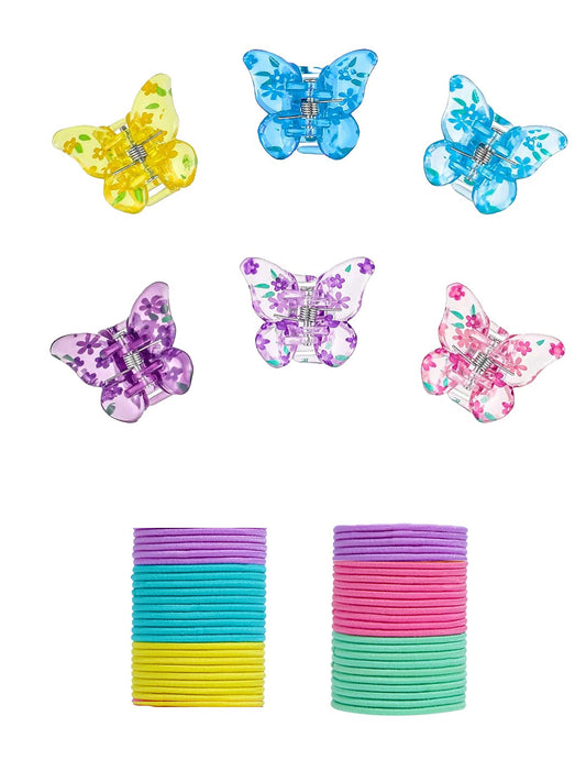 Melbees by Yellow Chimes Hair Clutchers Rubber Band Set for Women 6 Pcs Hair Claws Rubber Bands for Girls Hair Clips Hair Accessories for Girls Kids and Women.