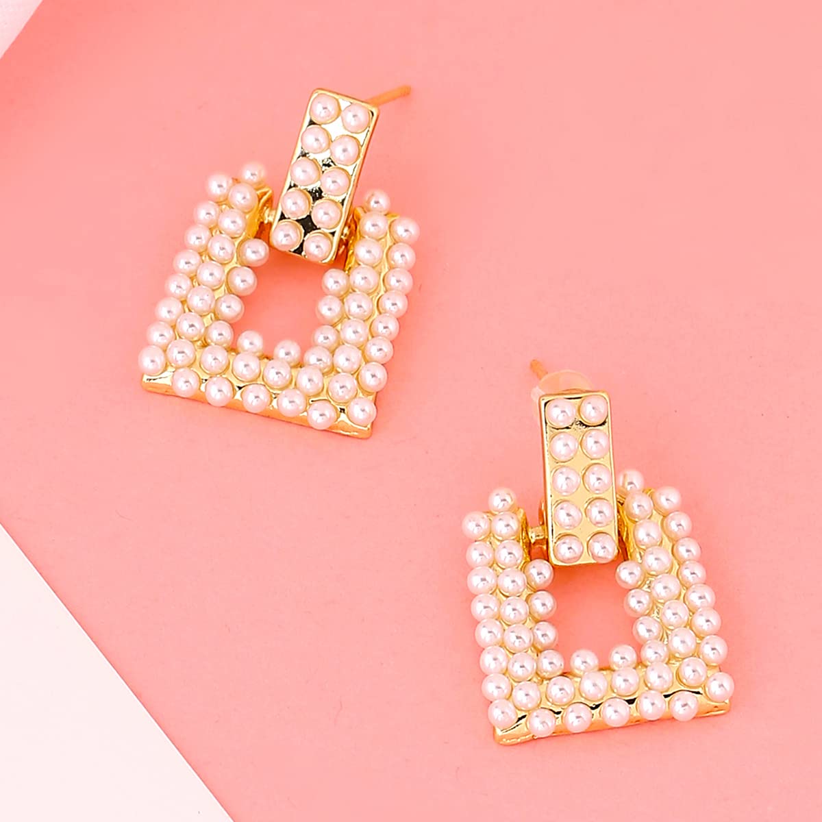 Yellow Chimes Earrings For Women Elegant Gold White Pearl Studded Geometrical Shape Drop Earrings For Women and Girls