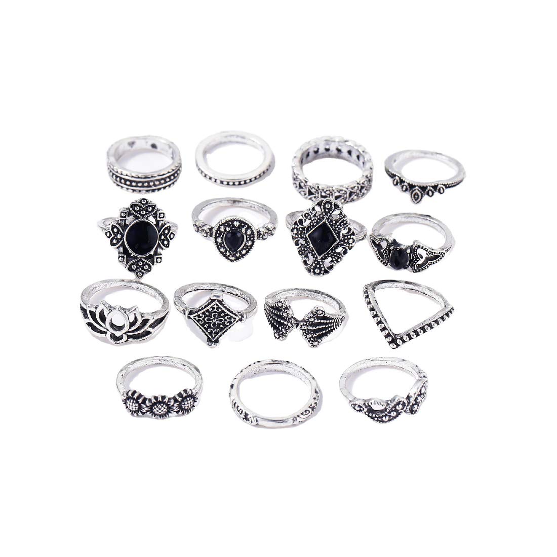 Yellow Chimes Rings for Women 15 PCs Combo Ring Set Boho Vintage Style Silver Oxidised Plated Knuckle Rings Set for Women and Girls.