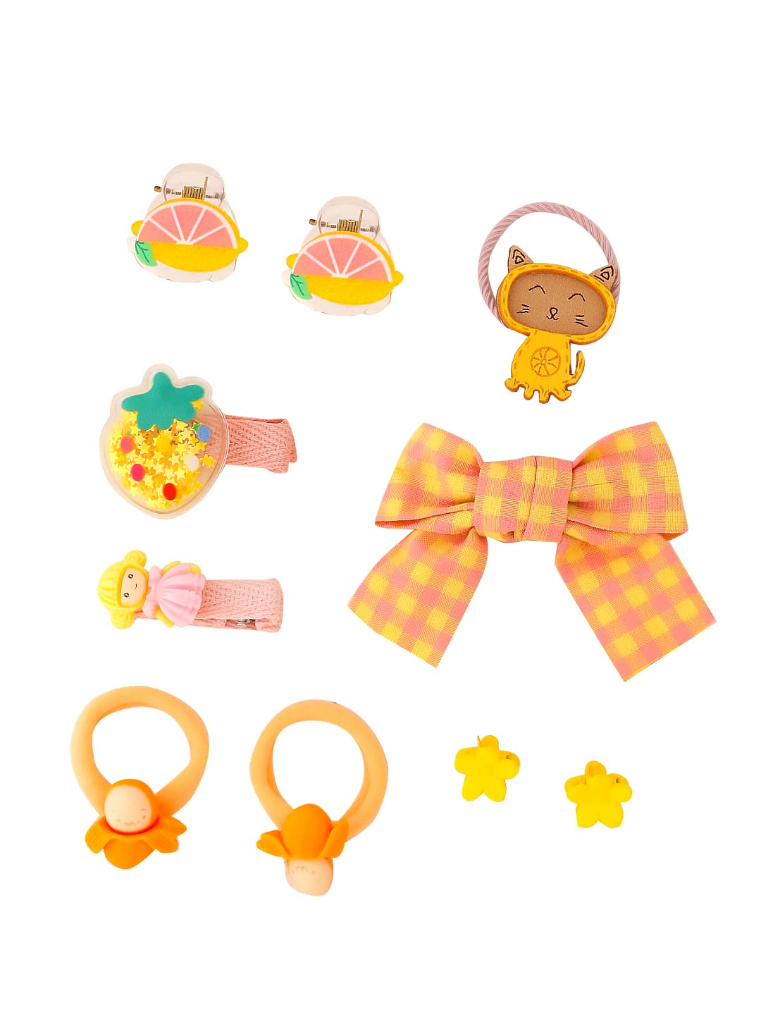 Melbees by Yellow Chimes Kids Hair Accessories for Girls Hair Accessories Combo Set Yellow 10 Pcs Baby Girl's Hair Clips Set Cute Ponytail Holder Claw Clip Bow Clips For Girls Assortment Gift set for Kids Teens Toddlers