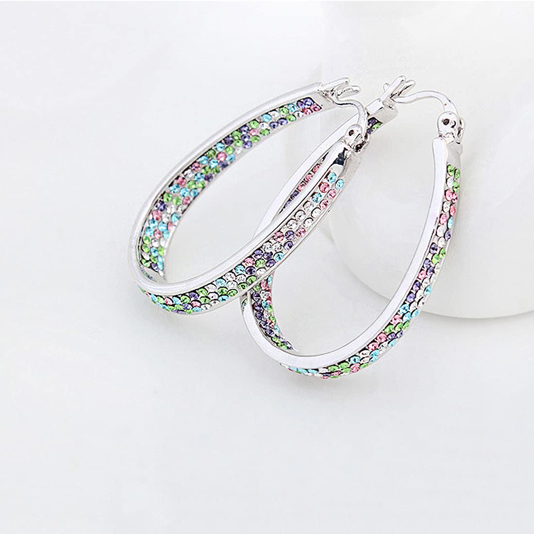 Yellow Chimes Hoop Earrings for Women Silver Plated Multicolor Crystal Studded Hoop Earrings for Women and Girls