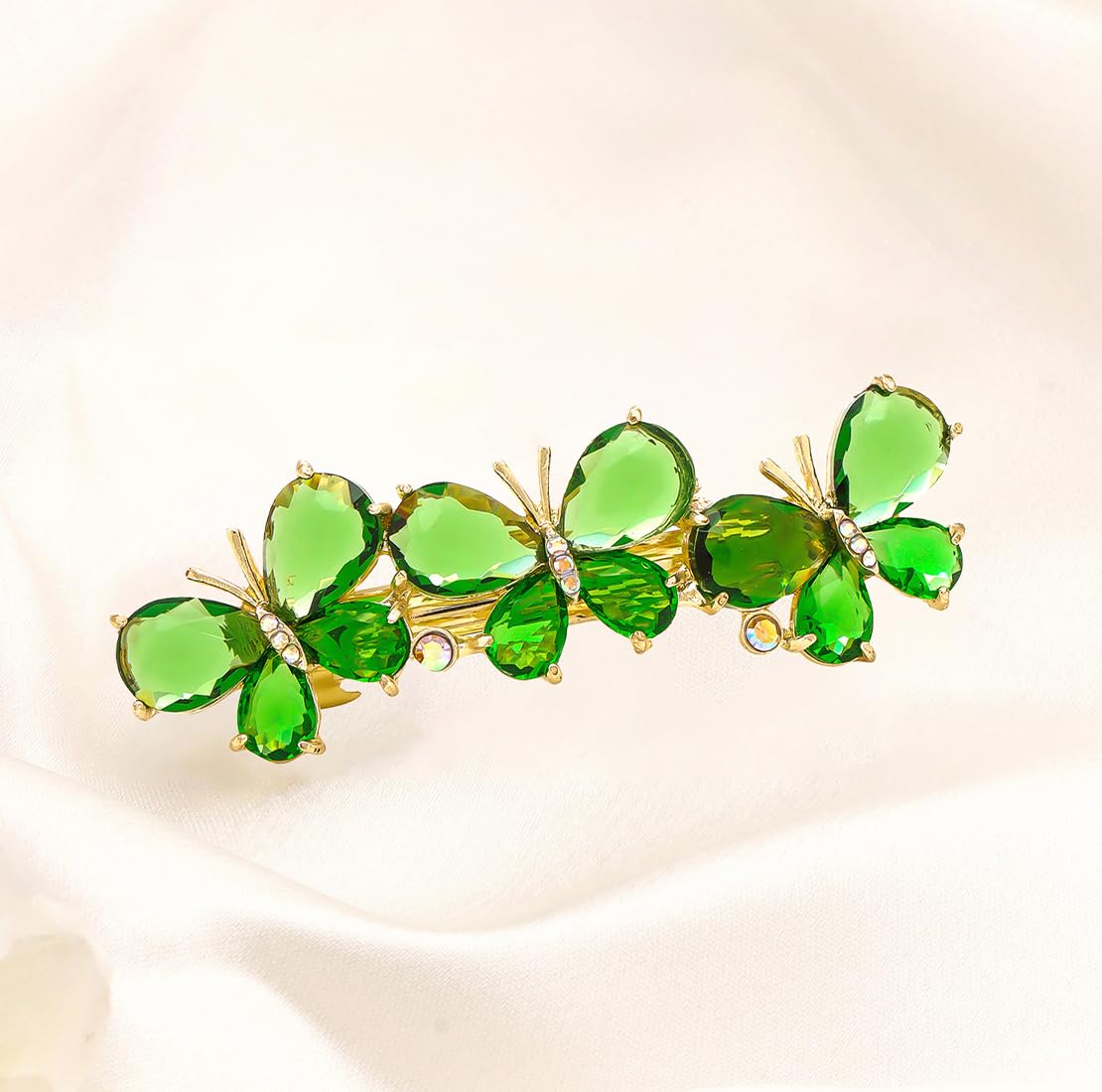 Yellow Chimes Hair Clips for Women Girls Barrette Hair Clips for Women Hair Accessories for Women Butterfly Clips for Women Green Crystal French Barrette Hair Clips for Women and Girls Gift For Women