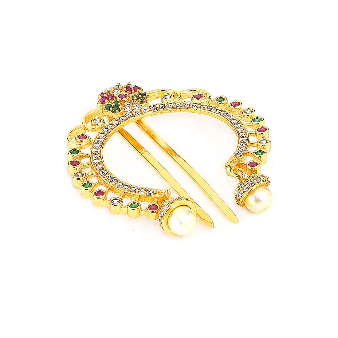 Yellow Chimes Juda Pin for Women AD/American Diamond Juda Pin Floral Design Hair Accessories Gold Plated Bridal Ambada Juda Pin for Women and Girls.