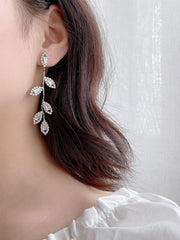Yellow Chimes Earrings For Women Silver Tone Elegant Leaf Designed Crystal Studded Linear Drop Dangler Earrings For Women and Girls