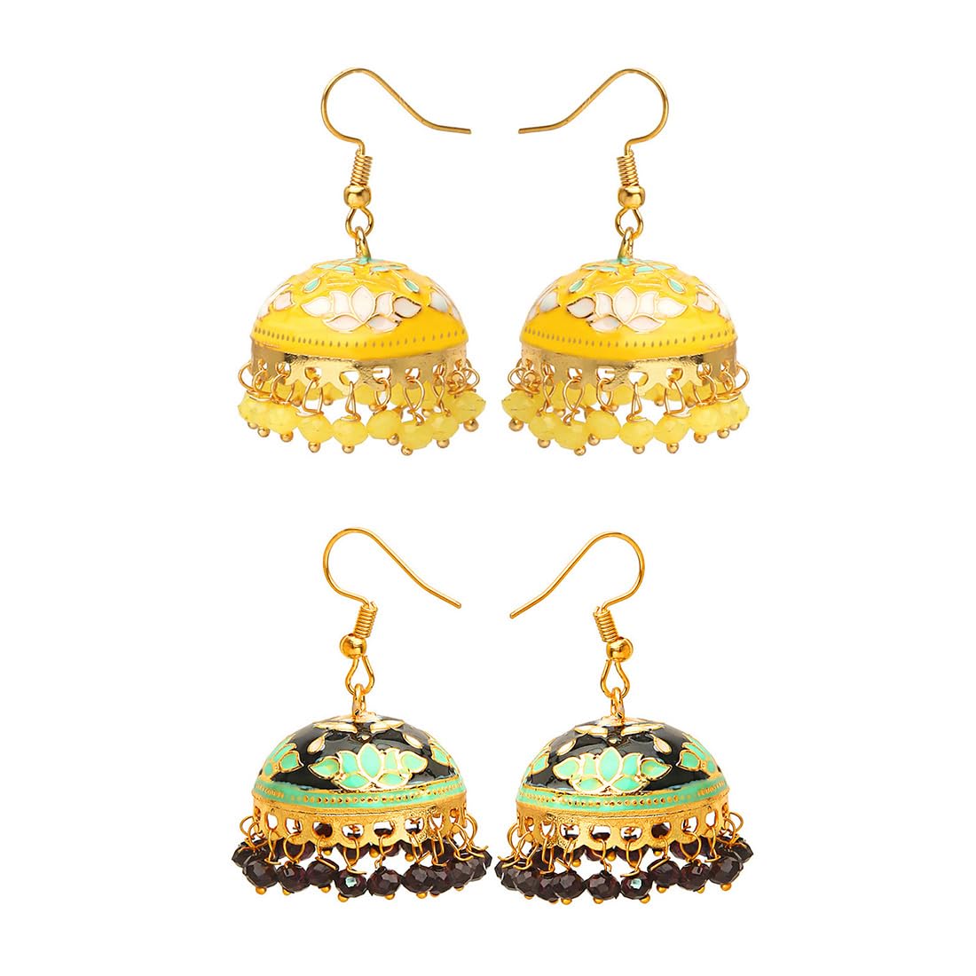 Kairangi Meenakari Jumka Earrings with Ethnic Design Gold Plated Traditional Beads Combo of 2 pair for Women and Girls