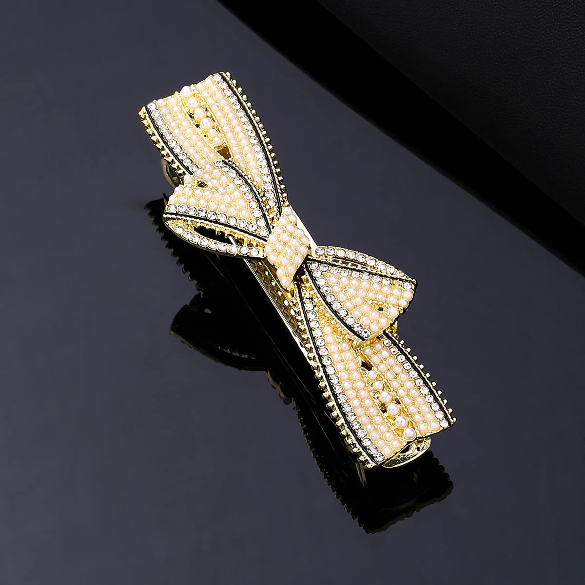 Yellow Chimes Hair Clips for Women Girls Barrette Hair Clips for Women Hair Accessories for Women Bow Clips for Women White Pearl French Barrette Hair Clips for Women and Girls Gift For Women & Girls