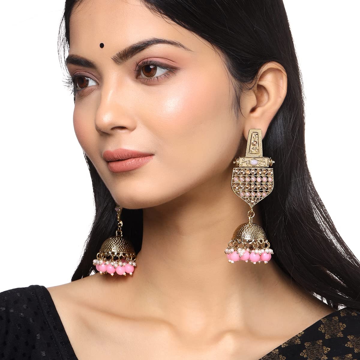 Yellow Chimes Earrings for Women and Girls Traditional Kundan Studded Jhumka | Gold Plated | Kundan Stone Jhumki Earrings | Birthday Gift for girls and women Anniversary Gift for Wife