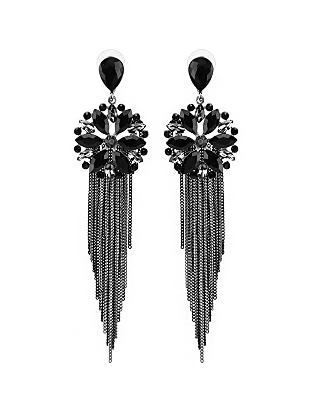 Yellow Chimes Danglers Earrings for Women Black Crystal Earrings Long Chains Tassel Danglers Earrings for Women and Girls.