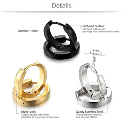 Yellow Chimes Elegant Latest Fashion Combo of Three Pairs Stainless Steel Gold Silver Black Huggie Hoops Earrings for Men and Women, Medium (YCFJER-433HUGI-C-MC)