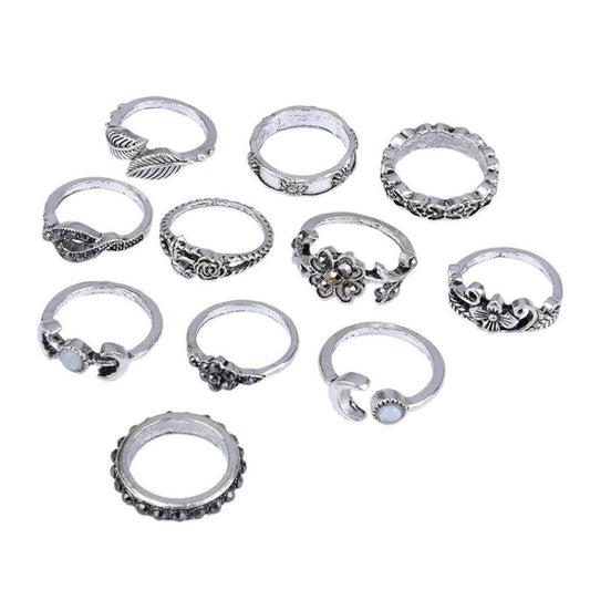 Yellow Chimes Combo of 11 Pcs/Set Boho Vintage Style Midi Finger Crystal Knuckle Rings Set for Women and Girls (Combo - 4)