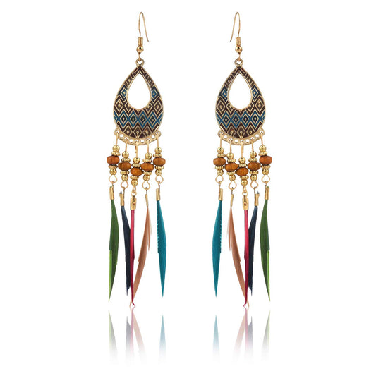 Yellow Chimes Tassel Earrings for Women Multicolor Feathers Gold Plated Long Tassel Earrings for Women and Girls